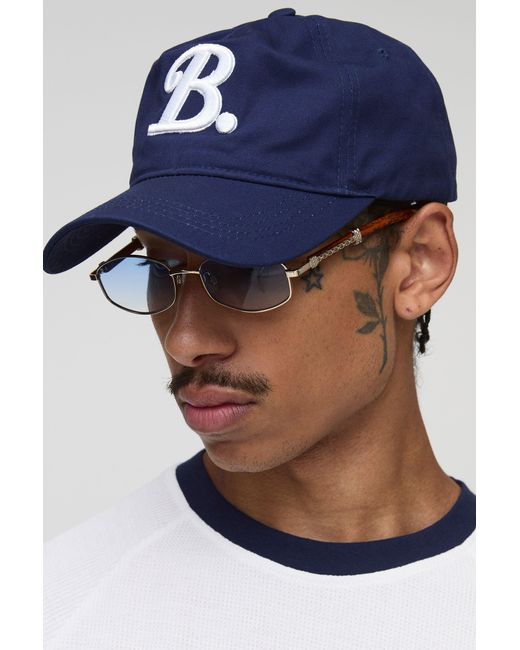 BoohooMAN Blue B Embroidered Cap for men