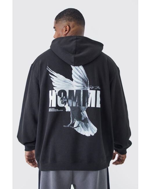 BoohooMAN Blue Plus Oversized Homme Dove Back Print Graphic Hoodie for men