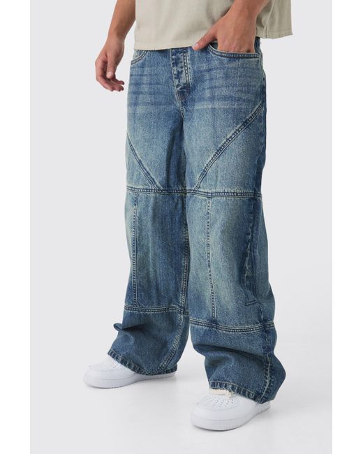 BoohooMAN Blue Baggy Rigid Contrast Stitch Denim Jeans for men