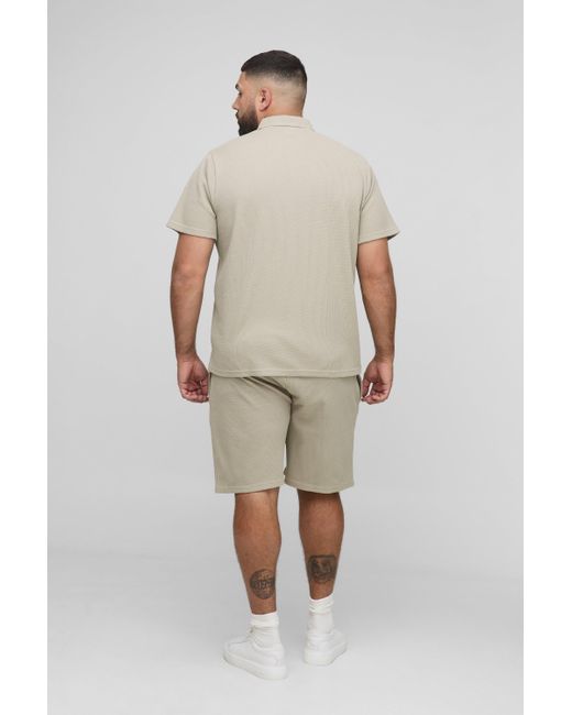 BoohooMAN Plus Poloshirt & Shorts in Waffeloptik in Natural für Herren