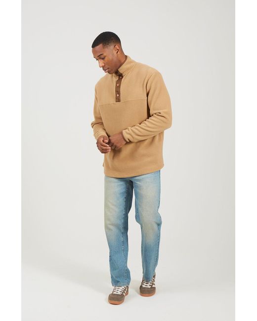 BoohooMAN Natural Brave Soul Contrast Quarter Zip Fleece for men