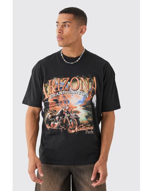 BoohooMAN Black Oversized Arizona Moto Print T-shirt for men