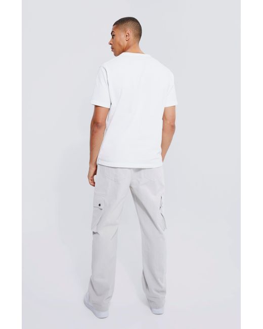 BoohooMAN Fixed Waist Relaxed Cargo With Zip Hem Gusset in White for Men |  Lyst