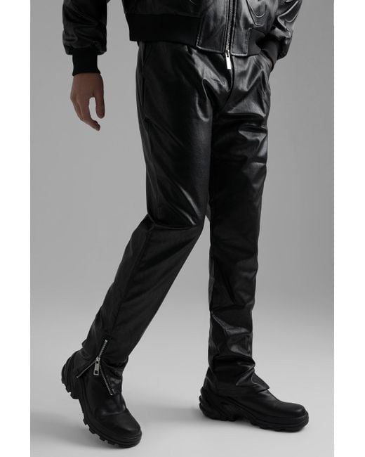 Boohoo Slim Fit Pu Pants in Black for Men | Lyst
