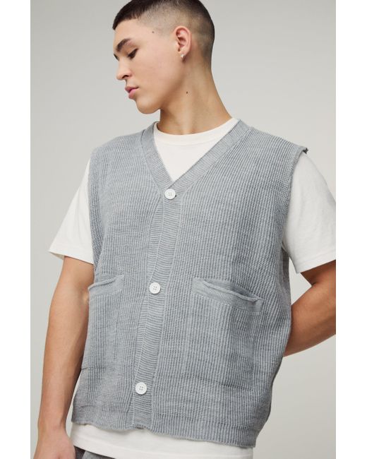 BoohooMAN Kastiges geripptes Strick-vesttop mit Knöpfen in Gray für Herren