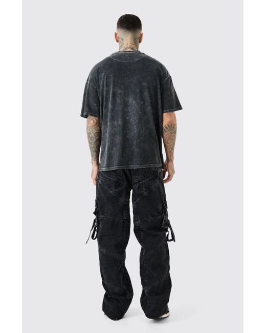 BoohooMAN Tall Baggy Rigid Strap And Buckle Detail Jeans in Black für Herren