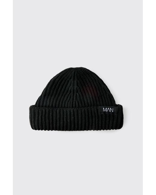 BoohooMAN Black Tab Beanie for men