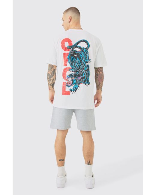 BoohooMAN Oversized Ofcl Panther Print T-shirt in White für Herren