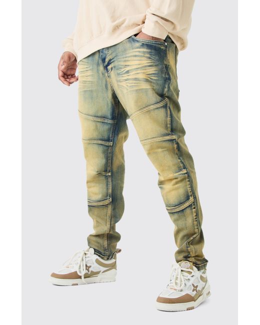 BoohooMAN Plus Skinny Stretch Tinted Panelled Jeans in Multicolor für Herren