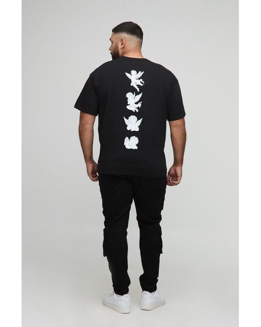 Boohoo Black Plus Oversized Script Cherub Renaissance Print T-Shirt