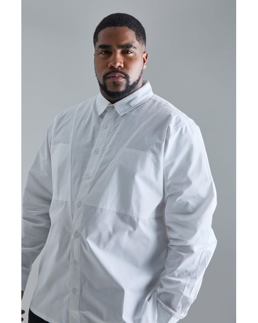 BoohooMAN Gray Plus Longsleeve Poplin Panel Shirt for men