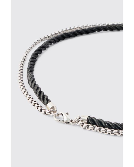 BoohooMAN White Rope And Chain Multi Layer Necklace for men