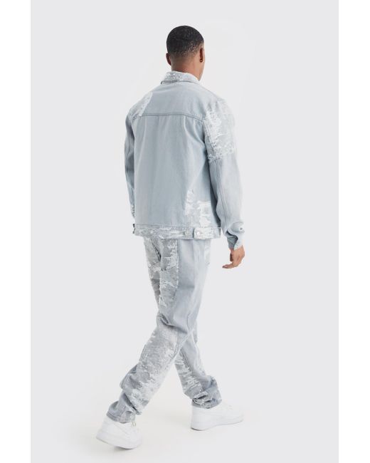 BoohooMAN Blue Straight Fit Spliced Jacquard And Denim Jean for men