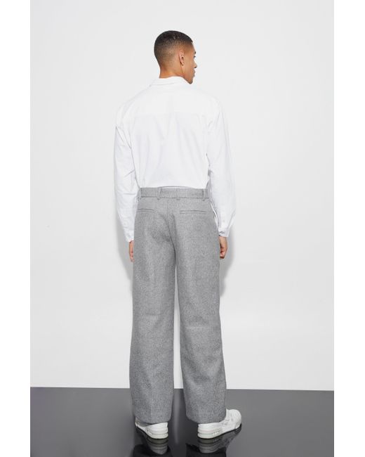 BoohooMAN Gray Wool Look Wide Fit Tailored Trousers for men