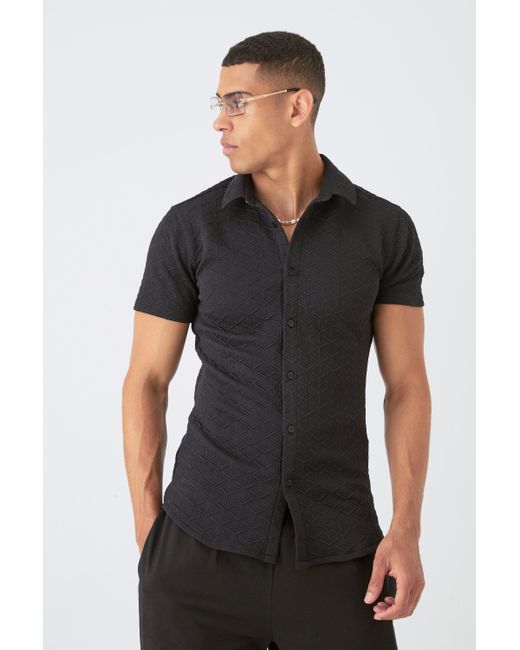 BoohooMAN Short Sleeve Triangle Geo Muscle Fit Shirt in Black für Herren