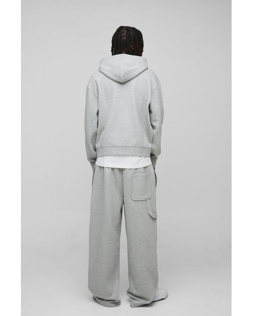 BoohooMAN Gray Oversized Boxy Carpenter Zip Through Hooded Tracksuit for men