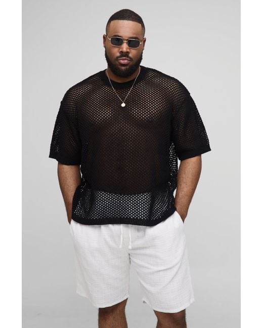 Boohoo Black Plus Fishnet Crochet Oversized T-Shirt