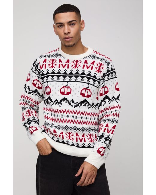 BoohooMAN Red Regular Fit Fairisle Christmas Sweater for men