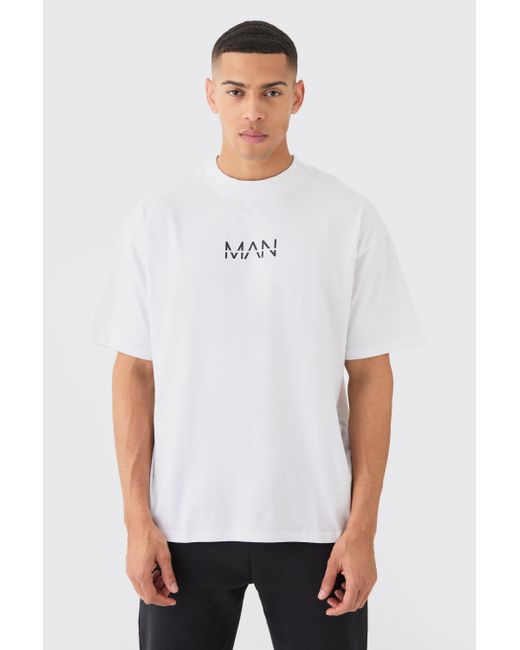 BoohooMAN White Dash Oversized Basic Extended Neck T-shirt for men
