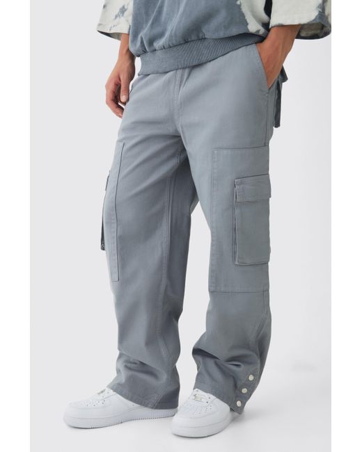 BoohooMAN Blue Elasticated Waist Baggy Twill Cargo Pants for men