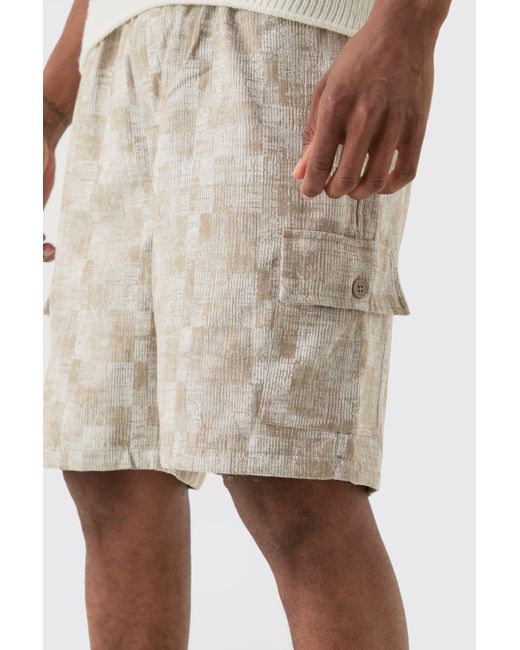 BoohooMAN Natural Tall Elasticated Waist Textured Cargo Short In Stone for men