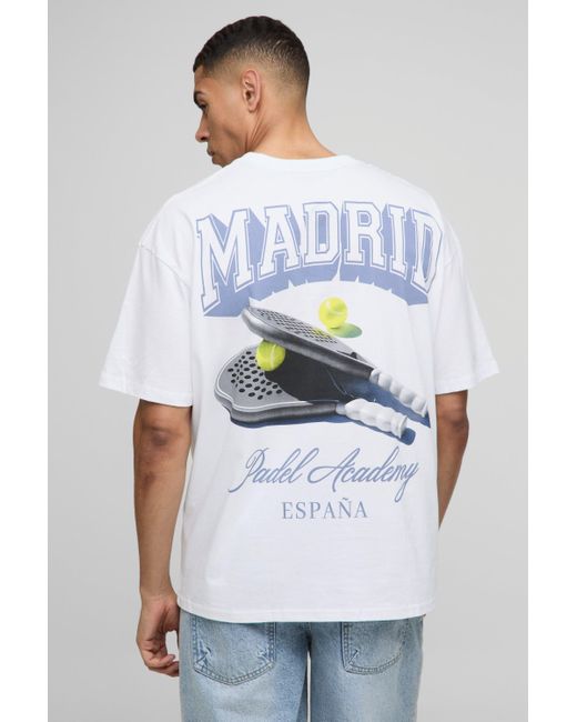 Camiseta Oversize Con Estampado Gráfico Desteñido De Madrid Boohoo de color White