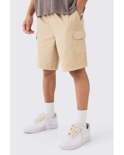 BoohooMAN Relaxed Fit Cargo Shorts in Natural für Herren