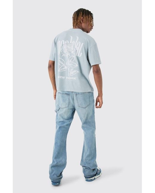BoohooMAN Tall Slim Rigid Flare Carpenter Jeans in Blue für Herren