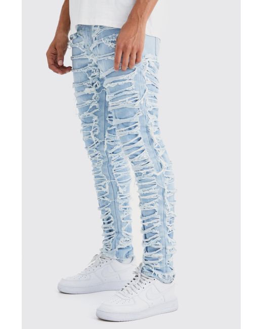 BoohooMAN Extrem zerrissene Slim-Fit Jeans in Blue für Herren