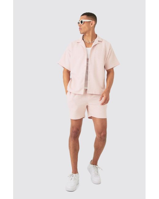 BoohooMAN Multicolor Short Sleeve Triangle Geo Boxy Shirt & Short Set for men