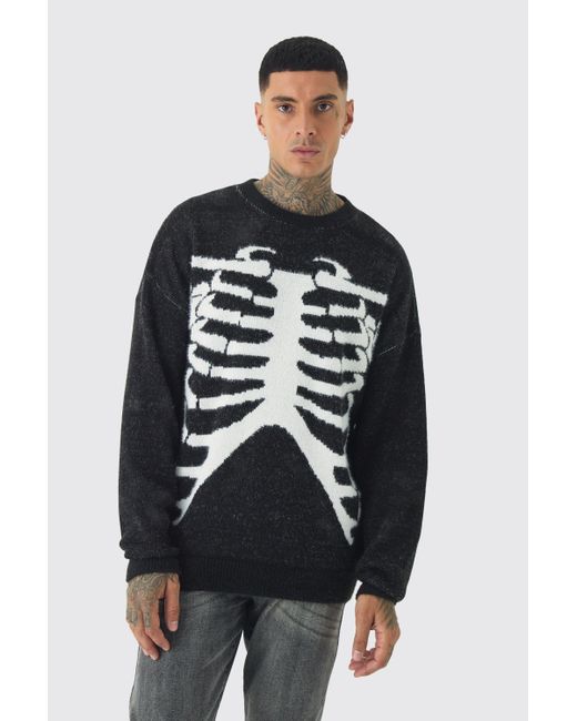 BoohooMAN Tall gerippter Oversize Pullover in Blue für Herren