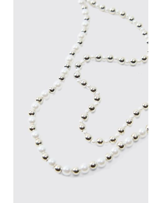 BoohooMAN Blue Double Layer Beaded Necklace for men