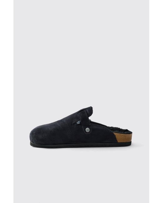 BoohooMAN Black Faux Suede Sherpa Lined Mule for men