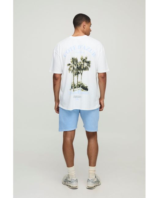 BoohooMAN Blue Oversized Pour Homme Palm T-shirt And Short Set for men