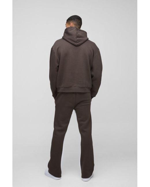 BoohooMAN Brown Oversized Boxy M Star Extended Drawcord Hooded Tracksuit for men
