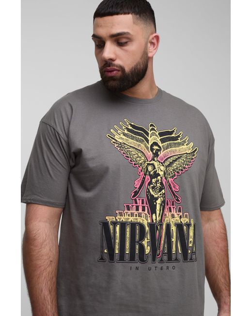 Camiseta Plus Con Estampado De Nirvana Boohoo de color Gray