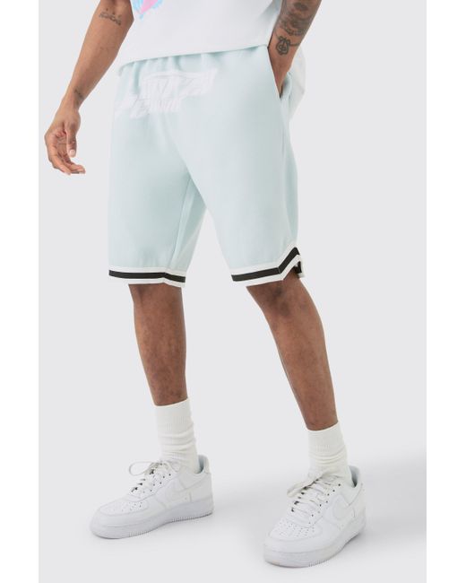 BoohooMAN Tall Loose Fit Limited Edition Basketball Short In Lt Blue in White für Herren