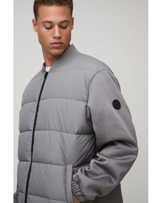 Tall Regular Fit Quilted Scuba Sleeve Puffer Boohoo de color Gray