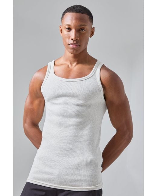BoohooMAN White Active Gym Muscle Fit Ribbed Tank for men