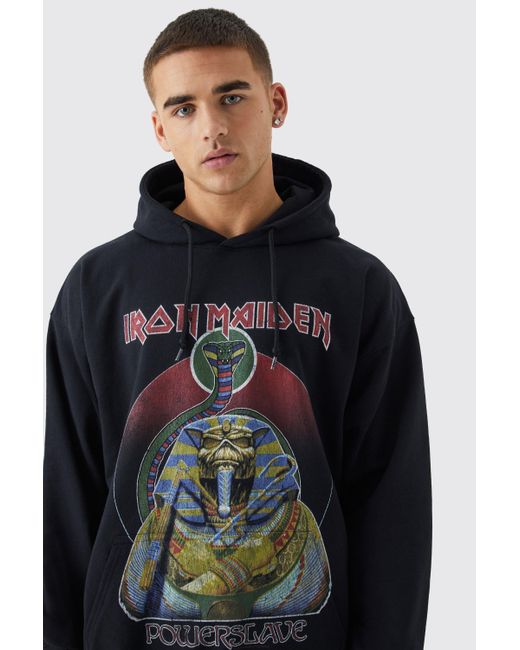 BoohooMAN Blue Oversized Iron Maiden License Hoodie for men