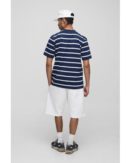BoohooMAN Blue Relaxed Striped Crew Neck T-Shirt