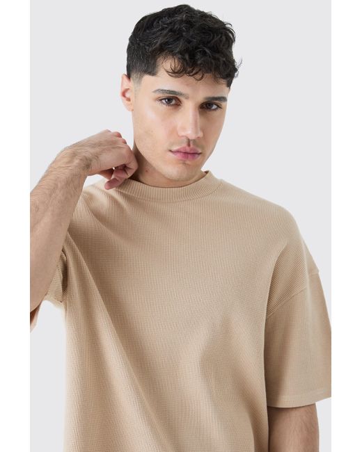 BoohooMAN Natural Oversized Boxy Waffle T-shirt for men