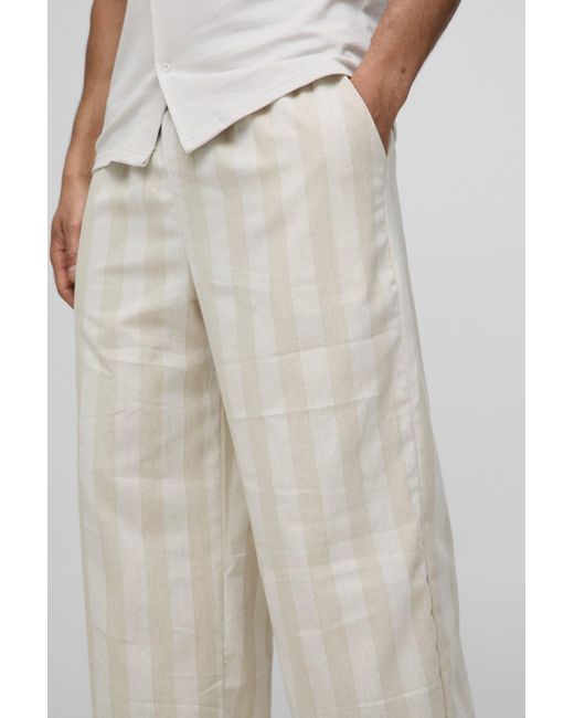 BoohooMAN Multicolor Elasticated Waist Wide Leg Stripe Linen Look Trousers for men