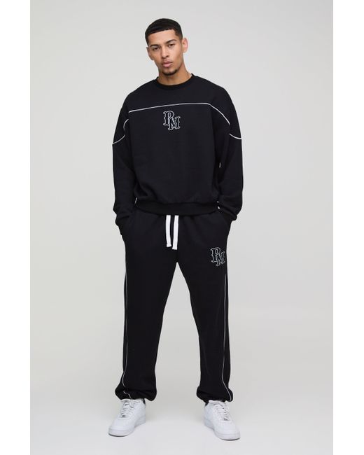 BoohooMAN Blue Oversized Boxy Bm Piping Sweatshirt Tracksuit for men