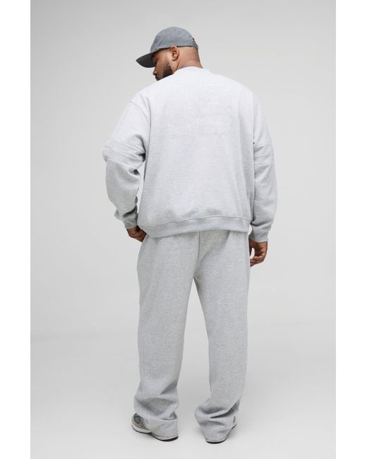 Boohoo Gray Plus Oversized Boxy V-neck Varsity Applique Sweatshirt Tracksuit