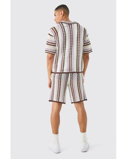 BoohooMAN Multicolor Relaxed Open Stitch Stripe Knitted Short for men