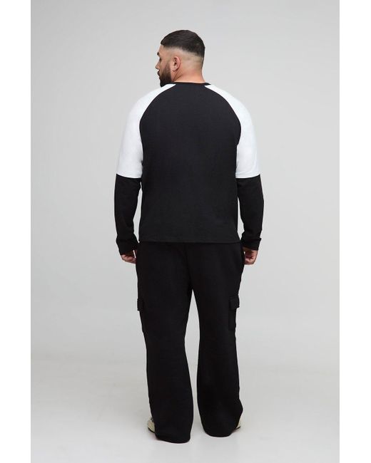 BoohooMAN Blue Plus Oversized Boxy Faux Layer Embroidered Graphic Raglan T-Shirt for men