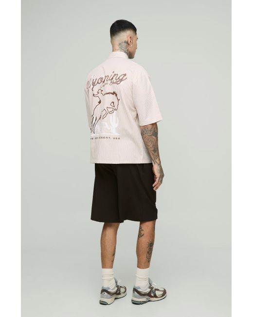 Boohoo Natural Tall Oversized Western Slogan Stripe Shirt