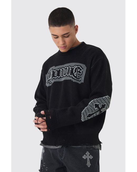 BoohooMAN Zerrissener Oversize Rundhals Homme Pullover in Black für Herren