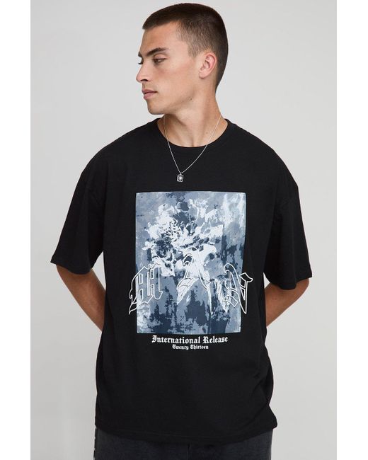 Black Oversized Man Floral Puff Print T-Shirt Boohoo